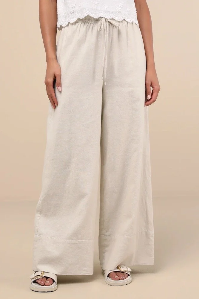 Lulus Cuffed Wide-Leg Linen Pants [shop]