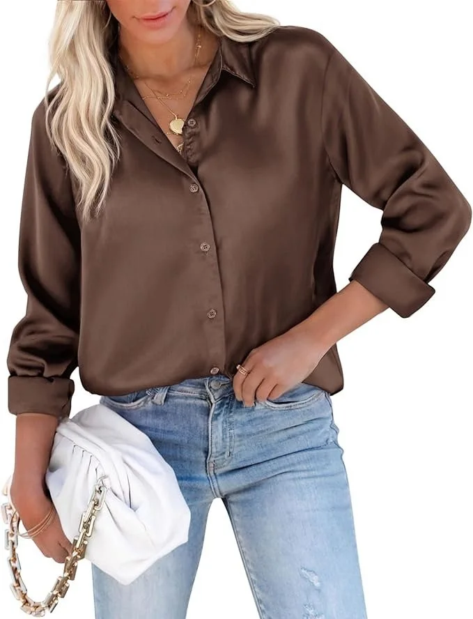 Amazon Button-Down Satin Blouse [shop]