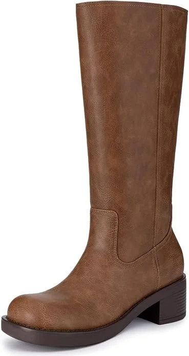 Amazon Knee-High Lug-Sole Leather Boots [shop]