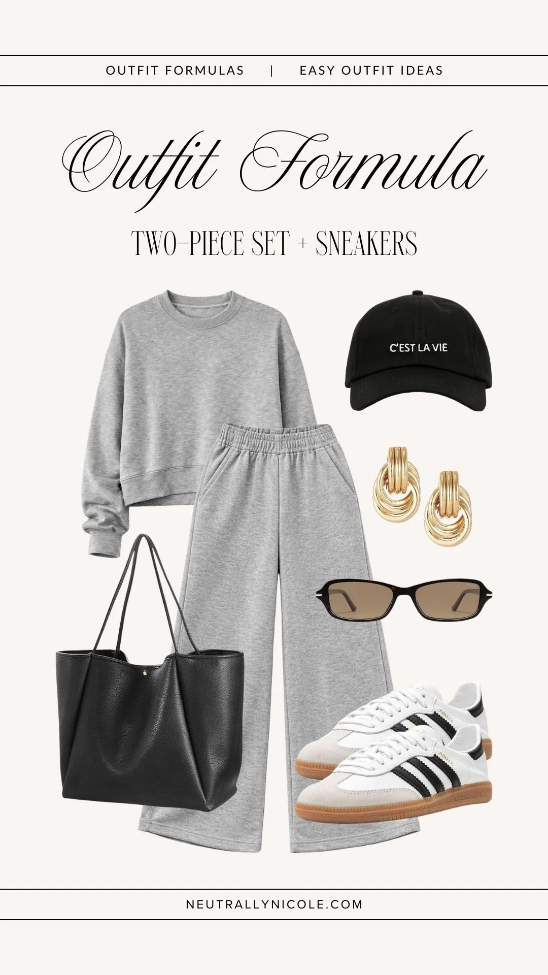 Easy outfit formula with two-piece set and sneakers