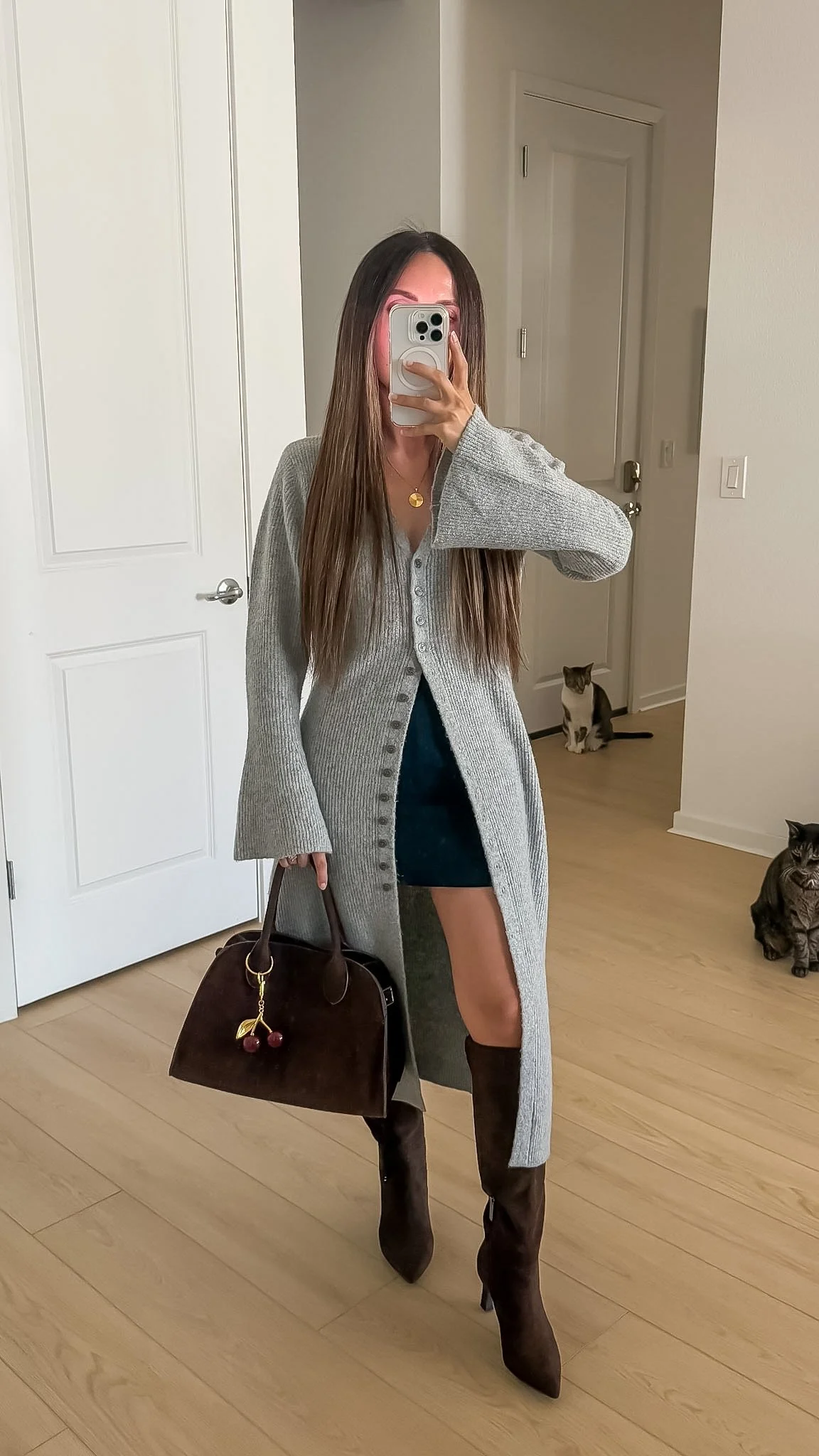 Neutral Capsule Wardrobe Outfit - Cardigan Top with Skirt