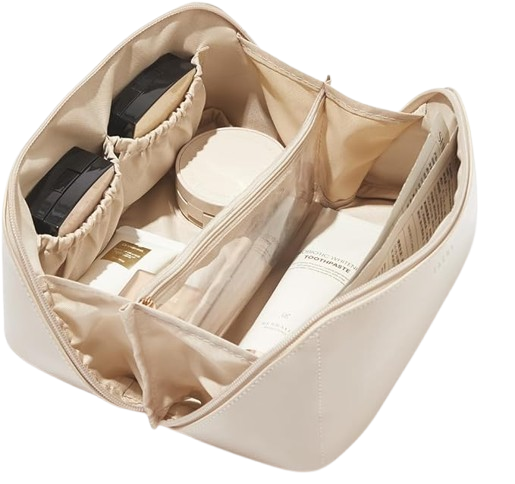 Neutral minimalist travel makeup bag