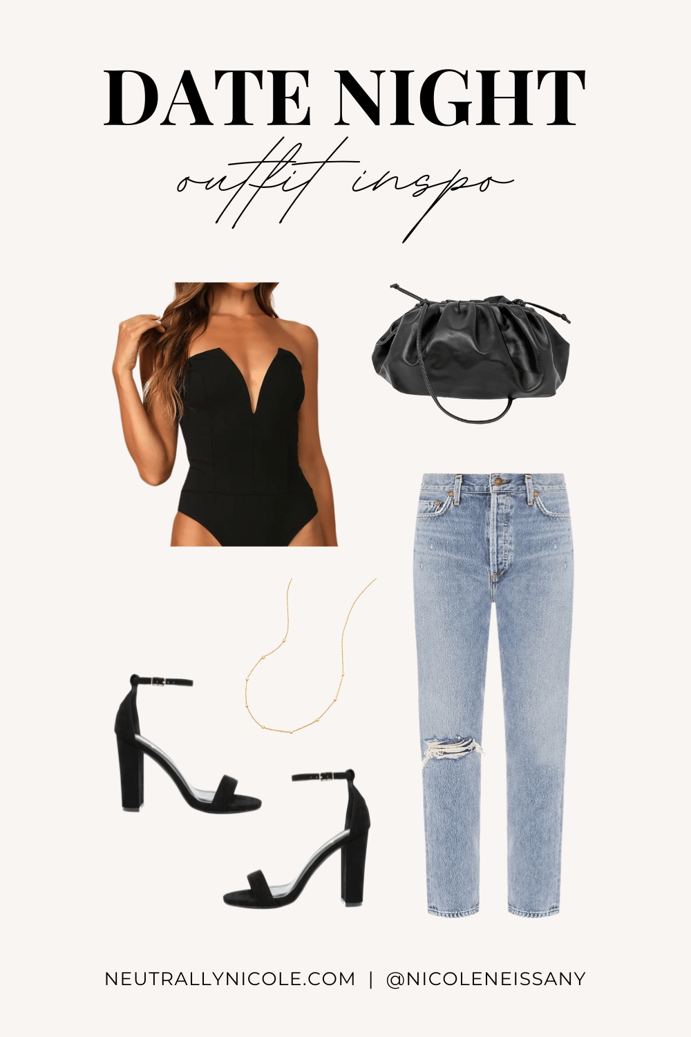 Pair high-waisted jeans with a plunging neckline and heels for a night out.  Let Daily Dress Me help you find the … | Daily dress me, Fashion outfits,  Casual outfits