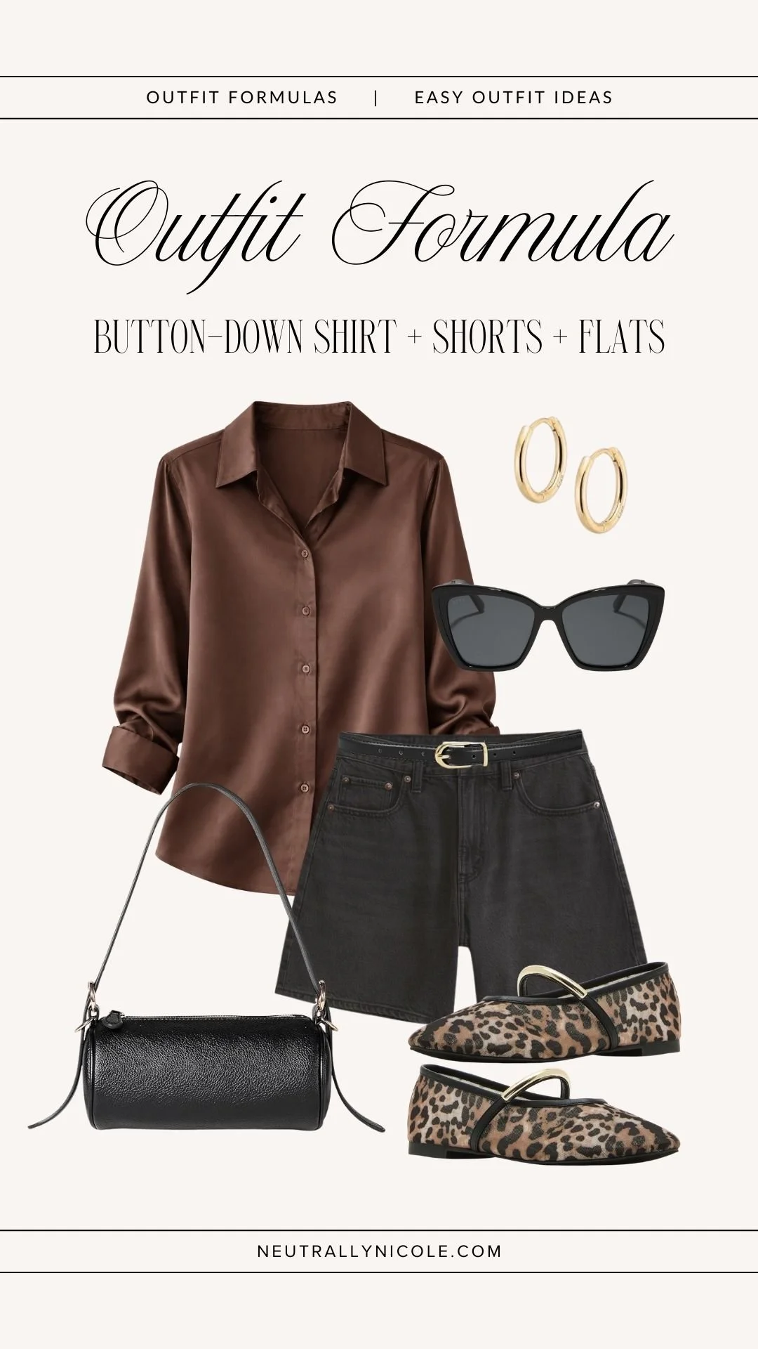 Easy outfit formula with button-down shirt, shorts and flats