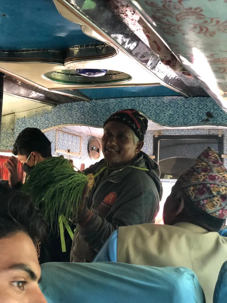What’s a bus ride in Nepal without an appearance from the onion man?