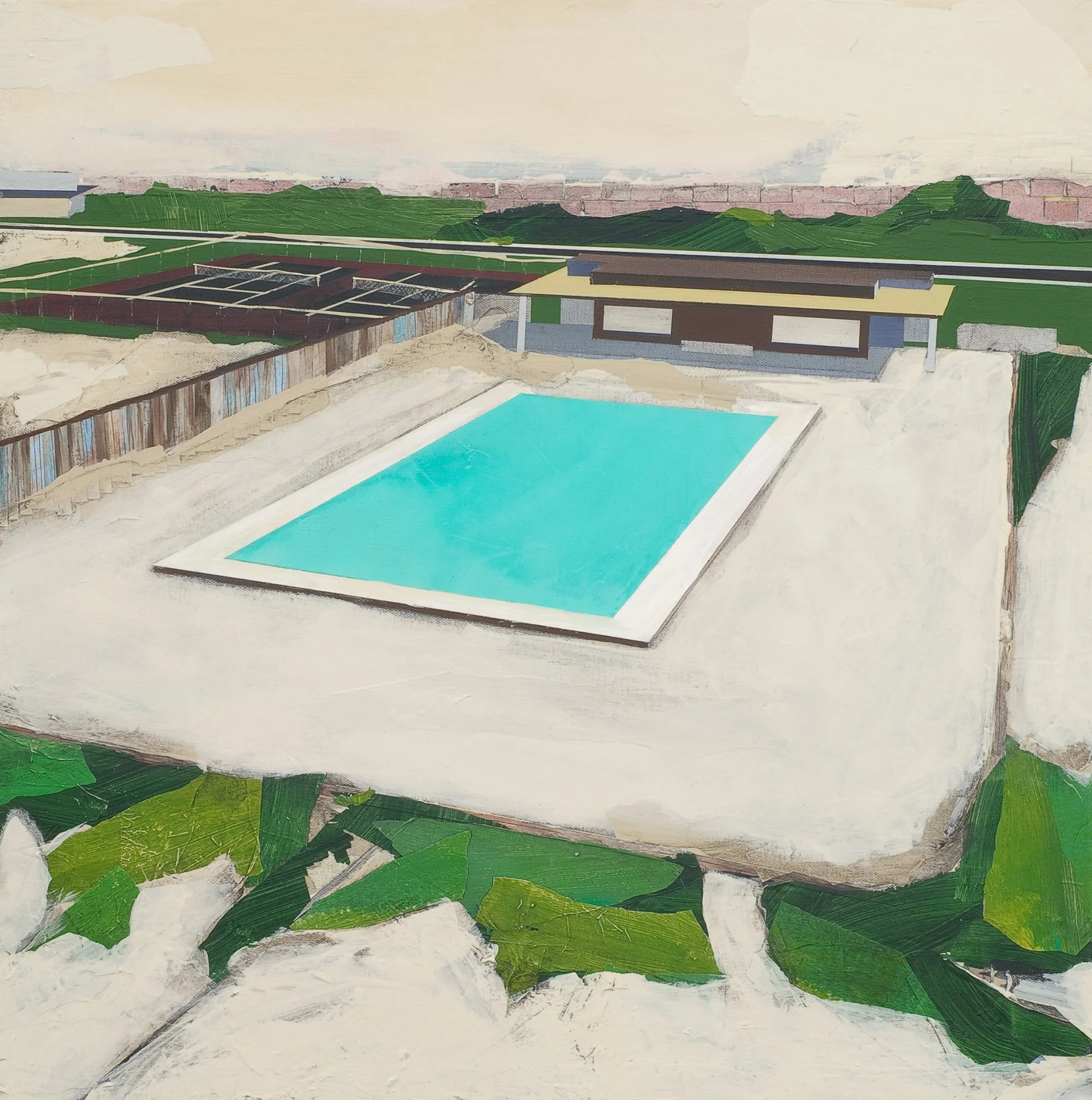   Pool House (U.S. Embassy in Baghdad)    Mixed Media on Canvas over Panel    23”x 23”    2007  
