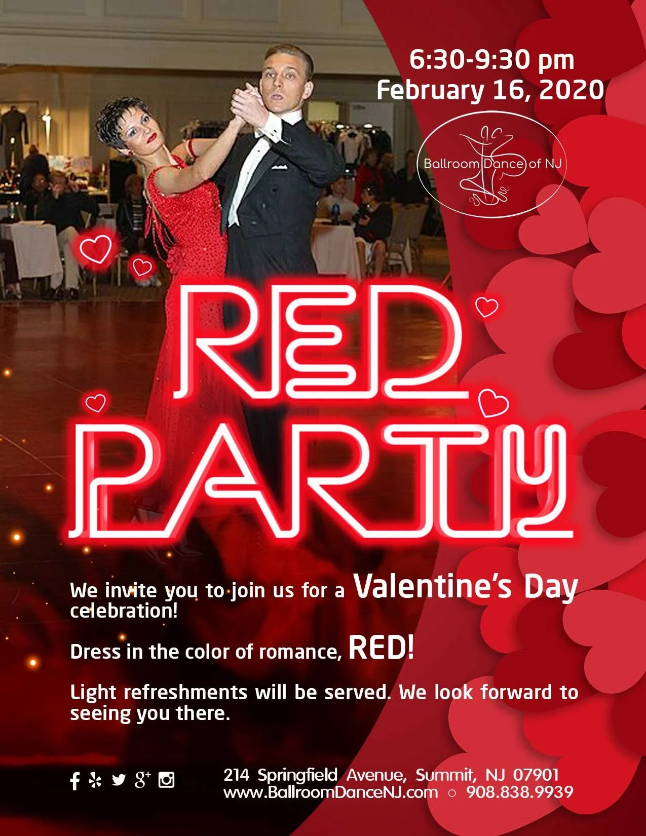 Monthly Dance Social - "Red Party" in February 16th, 2020