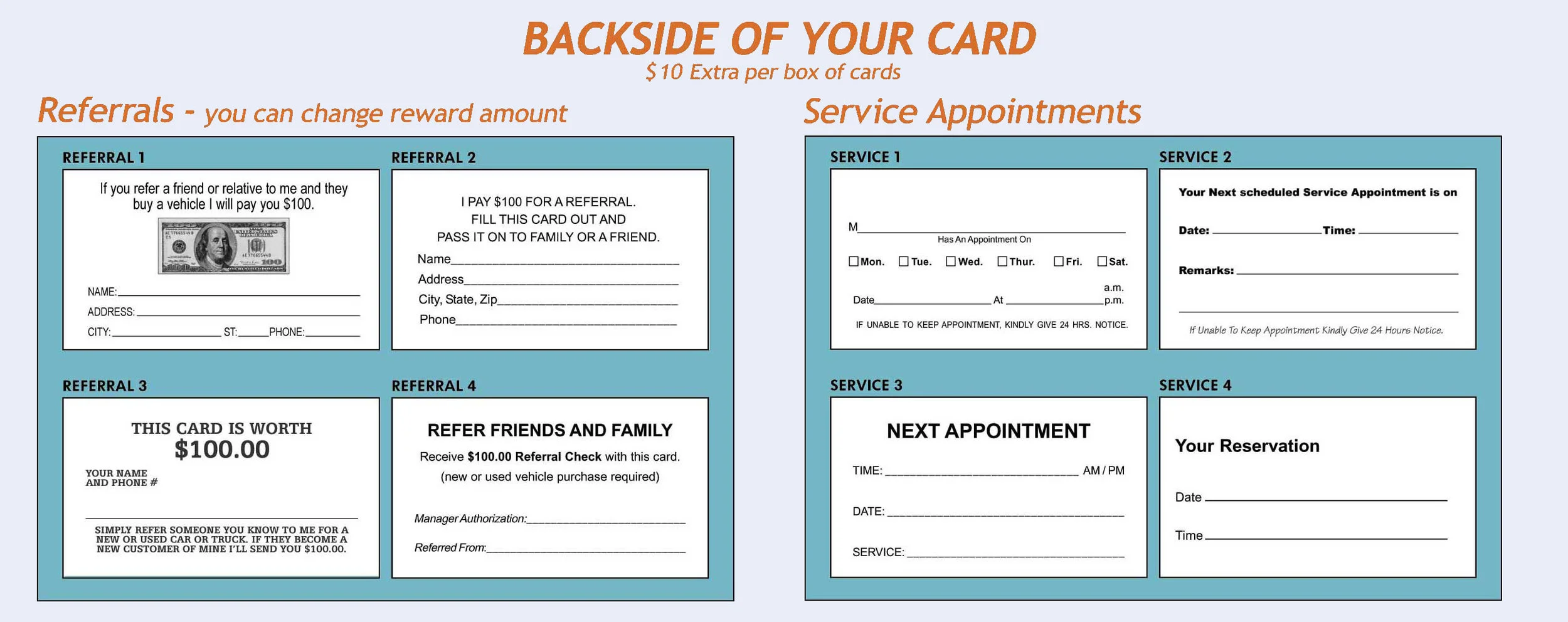 For custom backside, please email sample to firstprinting@sbcglobal.net