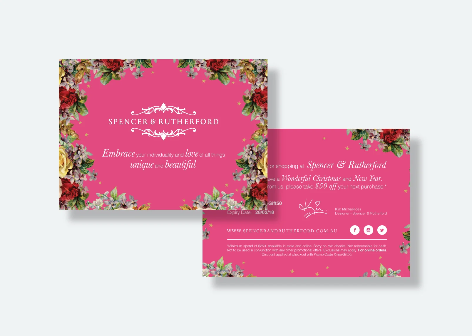 Christmas themed postcard mail outs designed to be packaged up and delivered alongside a customers order.