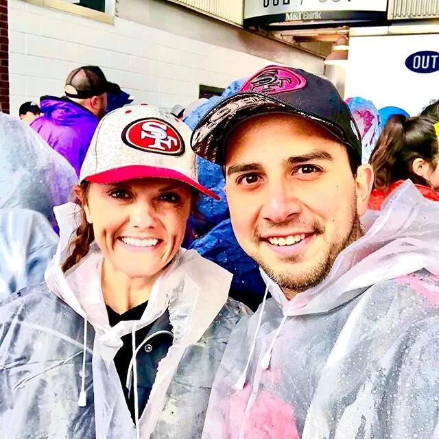 My friend Rachael, who is a Browns fan, supporting me and the Niners on my prebirthday celebration. @49ers #LetsGoNiners #Freezing #Raining