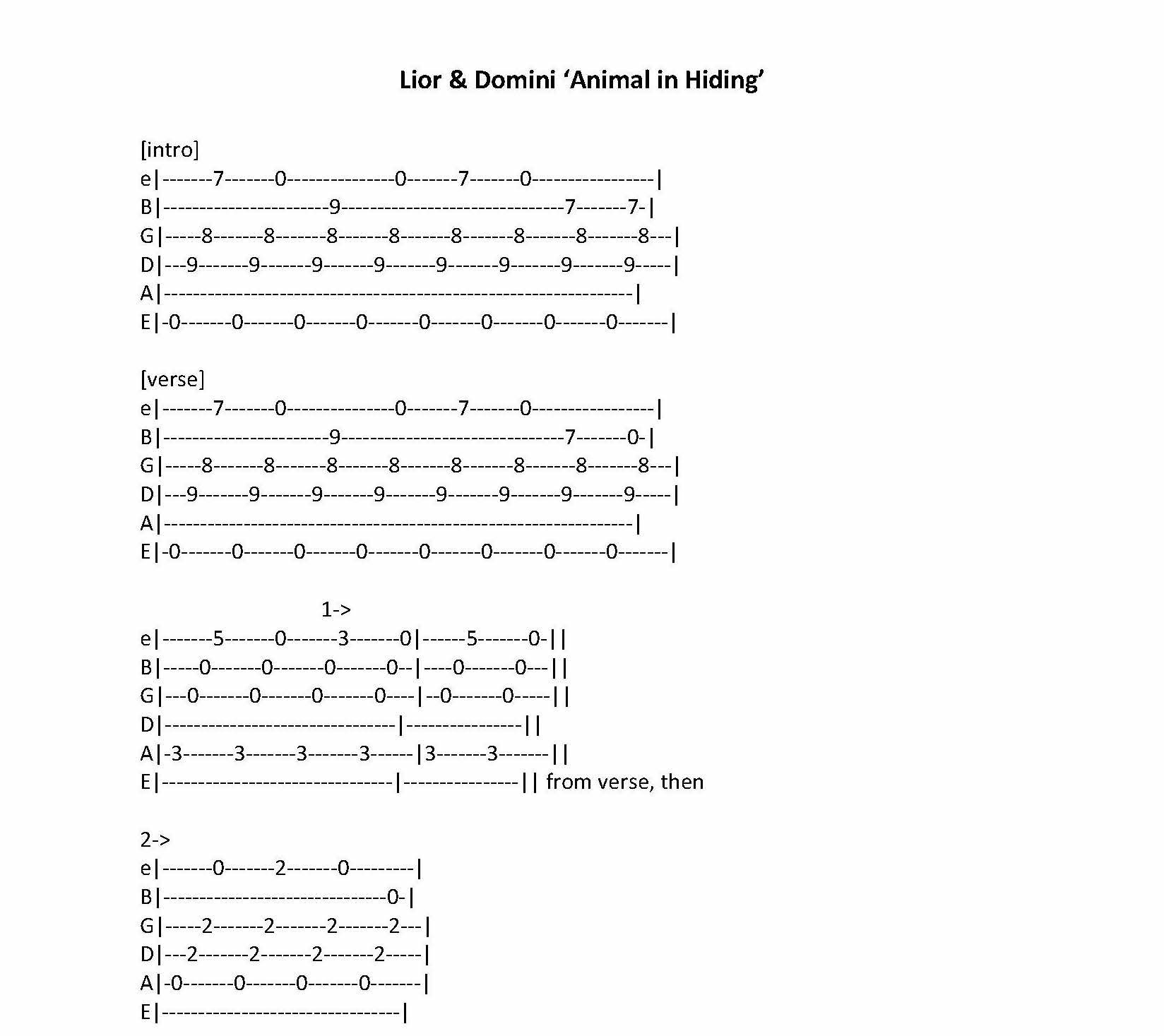 Lior and Domini Animal in Hiding Guitar Tab