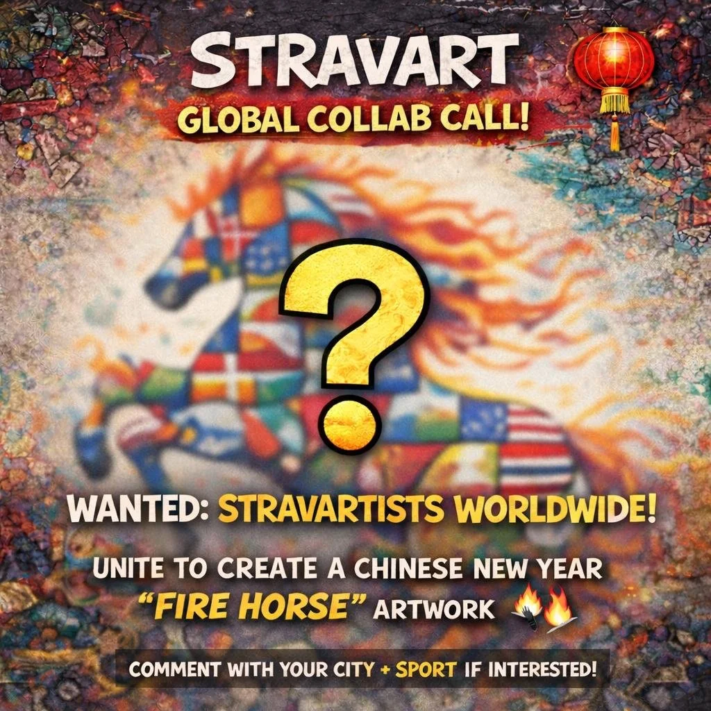 🌍🔥 GLOBAL STRAVART COLLAB CALL FROM @js_weiss 

I&rsquo;m launching a worldwide StravArt project for Chinese New Year:
🐴 The Fire Horse 🧩

I&rsquo;m looking for StravArtists around the world to each create one piece of a secret global artwork &md