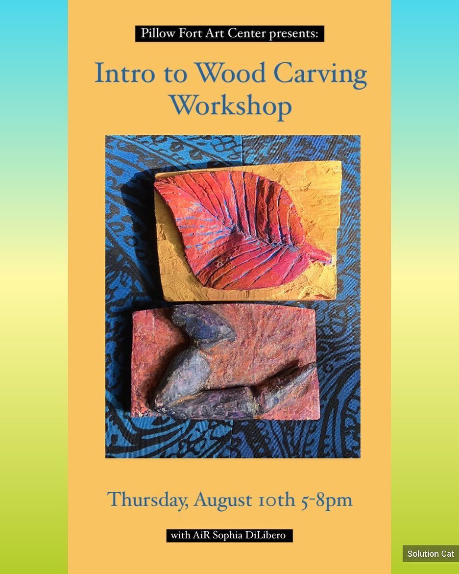 Link in Bio!
Intro to wood carving workshop with AiR Sophia DiLibero @roguecheezit 
Thursday, August 10th 5-8pm 

The workshop will begin with a nature walk to find a subject to carve. Sophia will then cover safe carving practices and various carving
