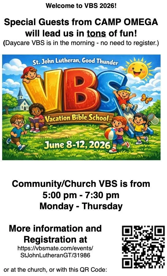 2026 vacation bible school at st john lutheran church and daycare center good thunder mn