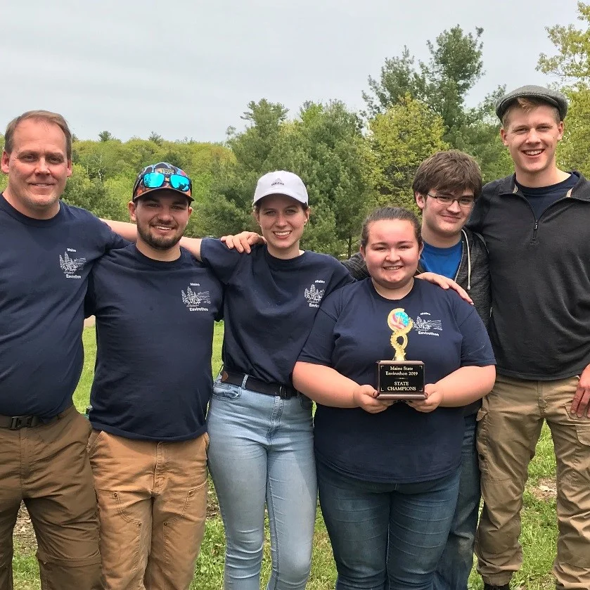 Maine State Envirothon Champions Spruce Mountain Team 1: Advisor Rob Taylor, Hunter Quirrion, Gabby Beaudoin, Natalie Luce, Orion Schwab, John Brenner.