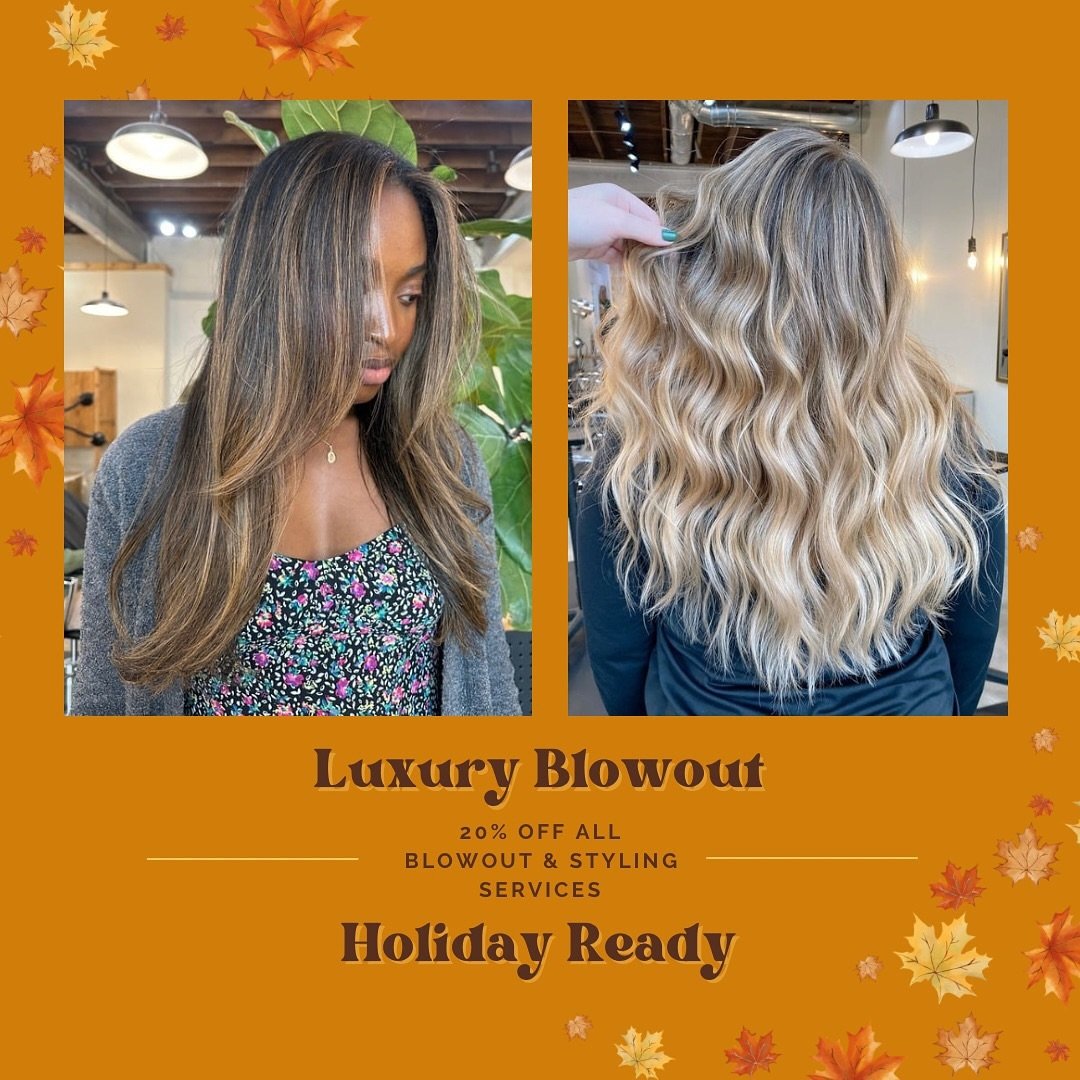 Let&rsquo;s get you ✨HOLIDAY READY✨ ! All styling and blowout services are 20% off until the end of the year! Have an event or just need a little extra pampering? Book your next style with the link in our bio! 🍂🌲
.
.
.
.
.
.
.
#indianapolishairsalo