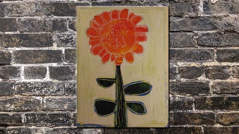 Orange Flower Acrylic & Mixed Media Canvas brick.jpg