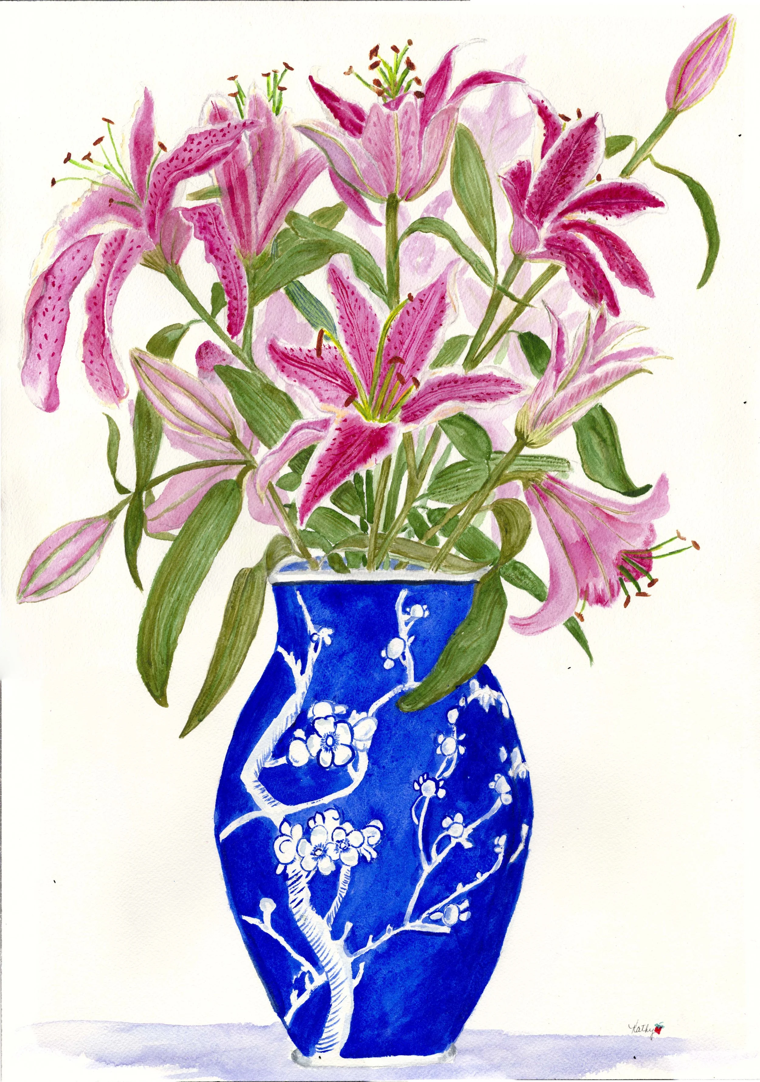 Pink Lillies in Blue Vase.jpg