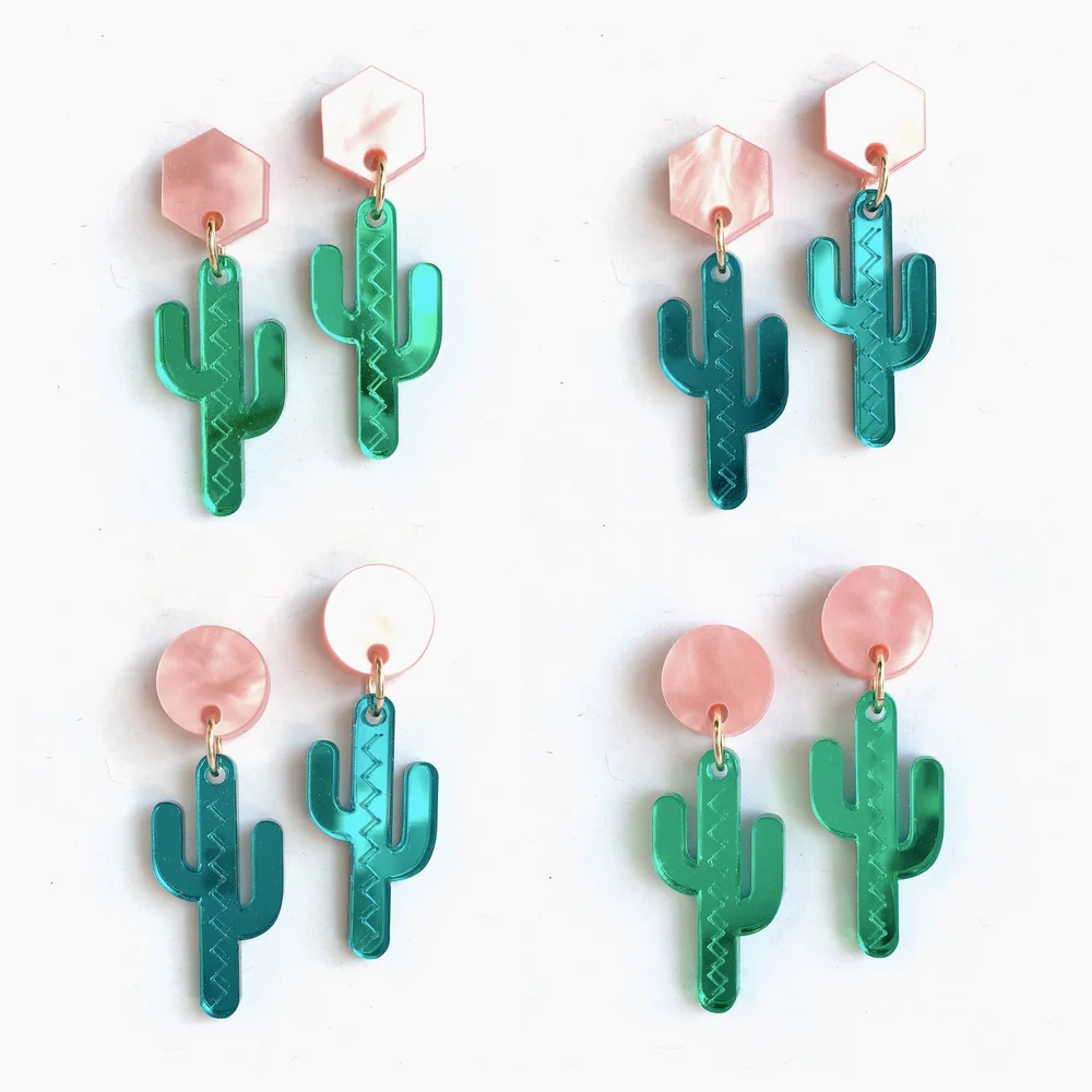 Mirrored Cactus Earrings  9000things