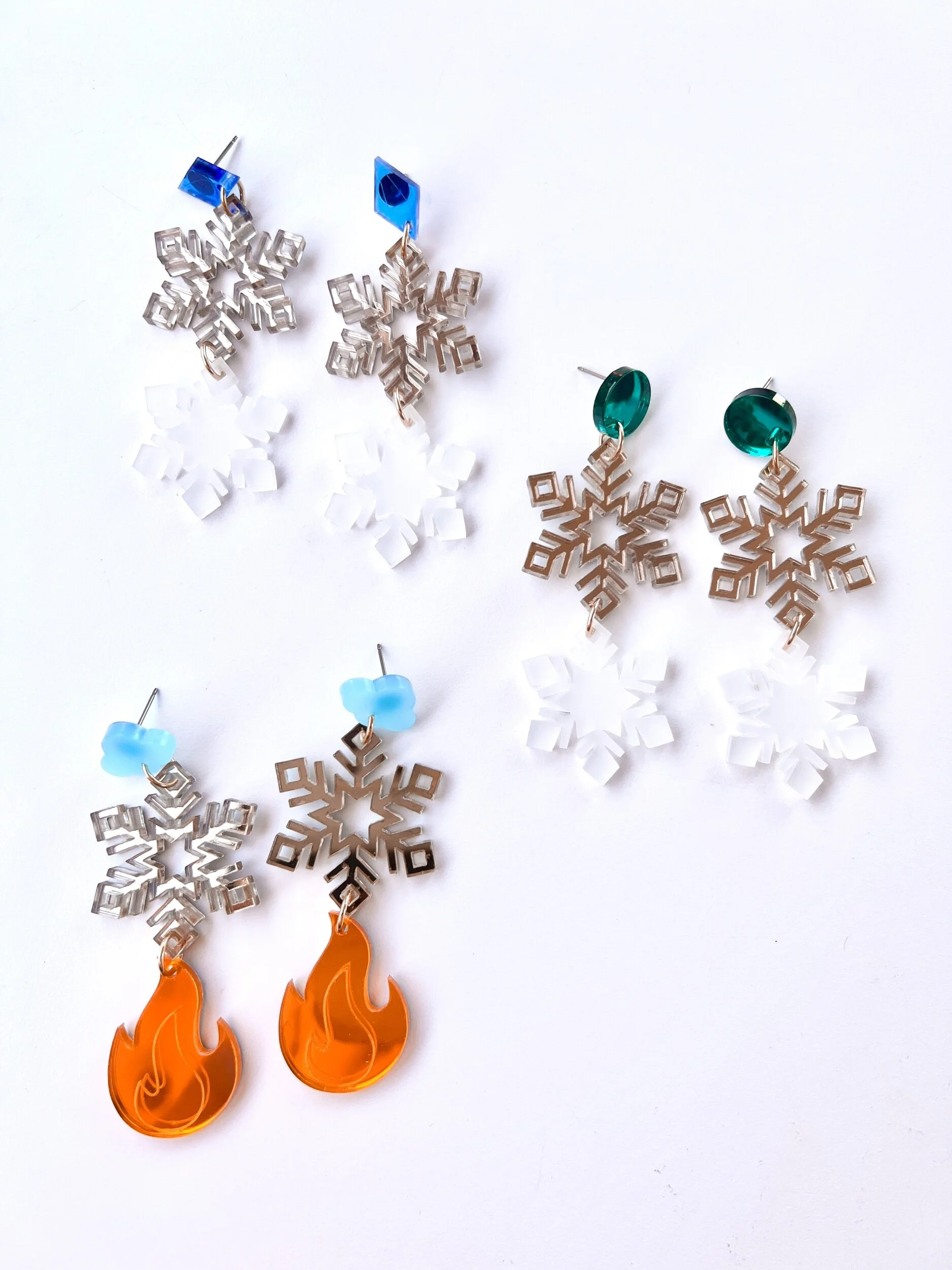 Mirrored Snowflake Earrings - XL