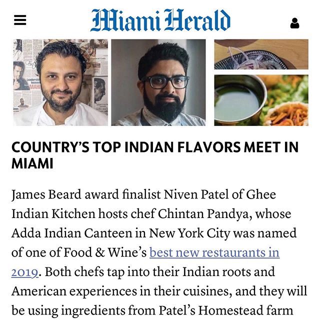 Thank you @miamiherald - So excited for Aug 25 @gheemiami. Explosive 🧨 flavors by @chefniven &amp; @chefchintan [link in bio] &bull; &bull; &bull;
#nytimes #jamesbeardfoundation #jamesbeardhouse #eater #eeeeeats #miami #nyc #collaboration #flavors #