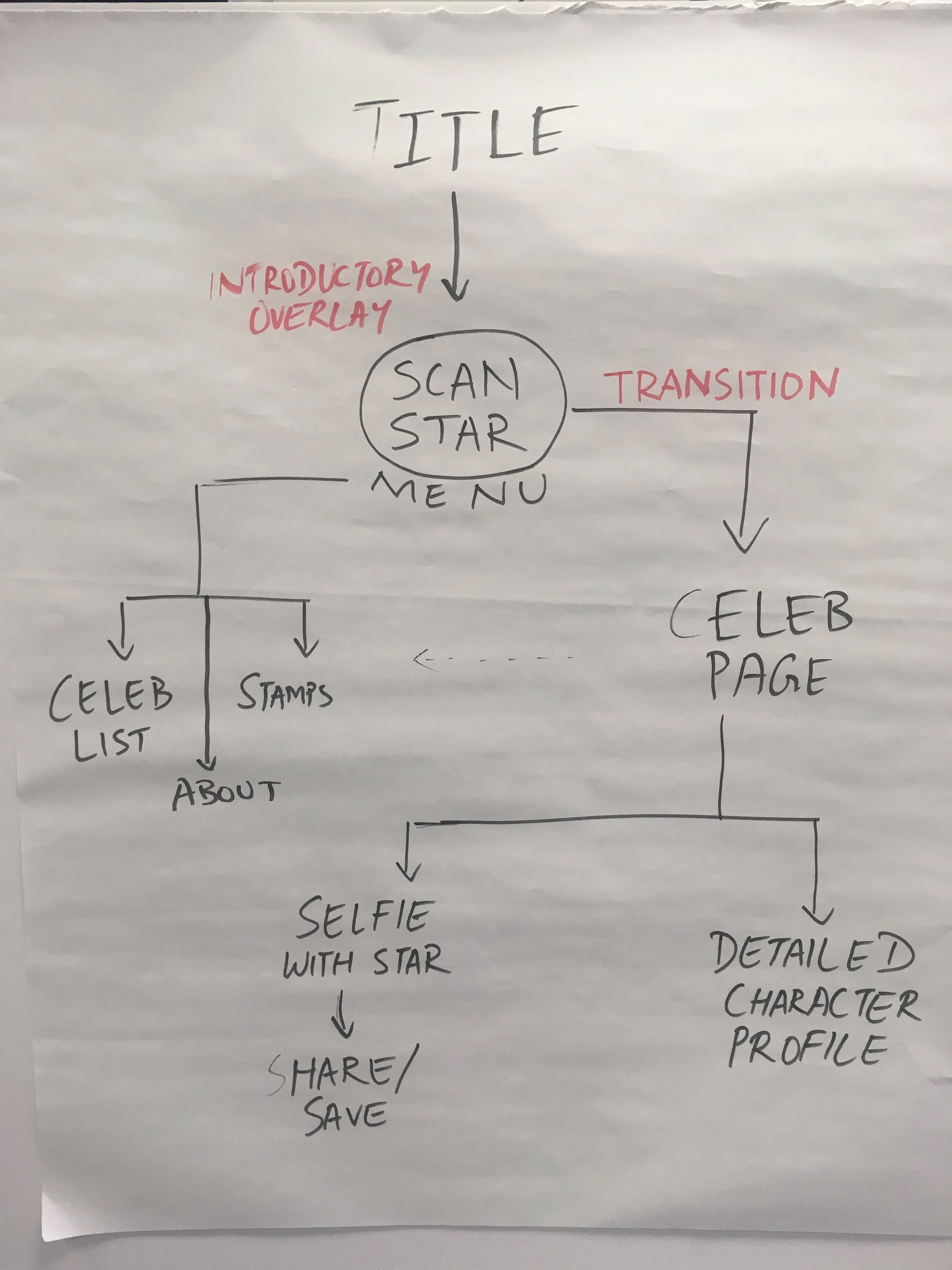 Initial User Flow (Above) and detailed iterations (below)