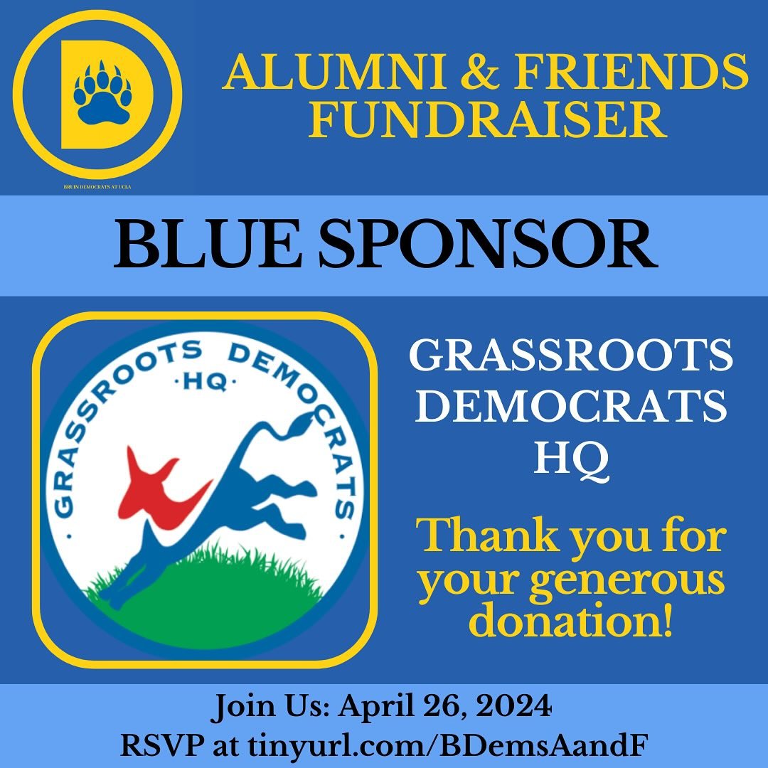 We would like to recognize Grassroots Dems HQ (@grassrootsdemhq) for their generous contribution to our fundraiser as a Blue Sponsor! If you would like to sponsor our fundraiser, please visit tinyurl.com/BDemsAandF. We hope you will join us on April 