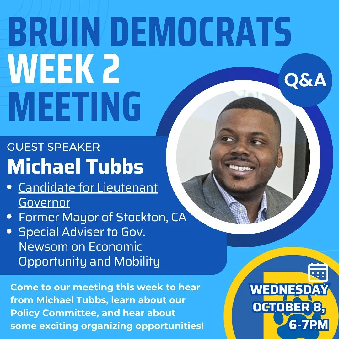 We've got an exciting one for you tomorrow! We're having a Q&amp;A with Lt. Gov. Candidate Michael Tubbs, TOMORROW, WEDNESDAY, OCTOBER 8TH, from 6-7PM!

If you attend, you'll also have the opportunity to learn about our Policy Committee and some upco