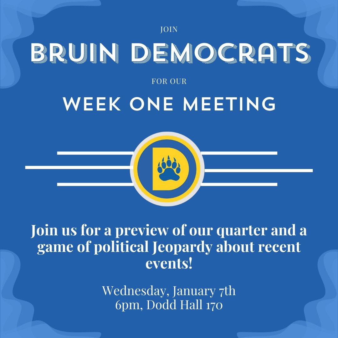 Join us on Wednesday for our first meeting of the quarter! We'll be presenting a timeline of our quarter and playing a round of Jeopardy about recent events!

(ROOM CHANGE: We are now meeting in Dodd 170, not 146, like we did last quarter!)