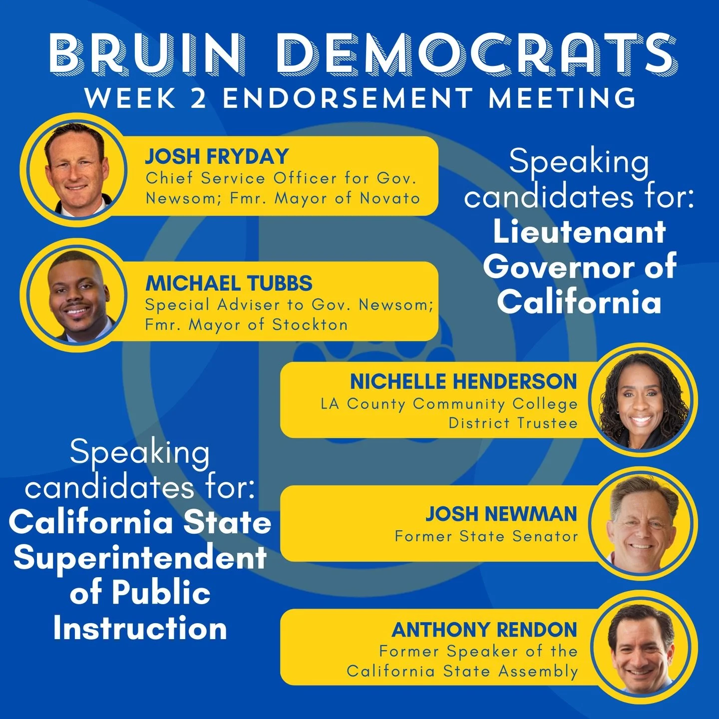 Exciting day tomorrow! Join us tomorrow in Dodd 170 starting at 6pm to hear from candidates for Lieutenant Governor and State Superintendent! After we've heard all candidates speak in-person or digitally, we'll discuss and vote on endorsements in tho