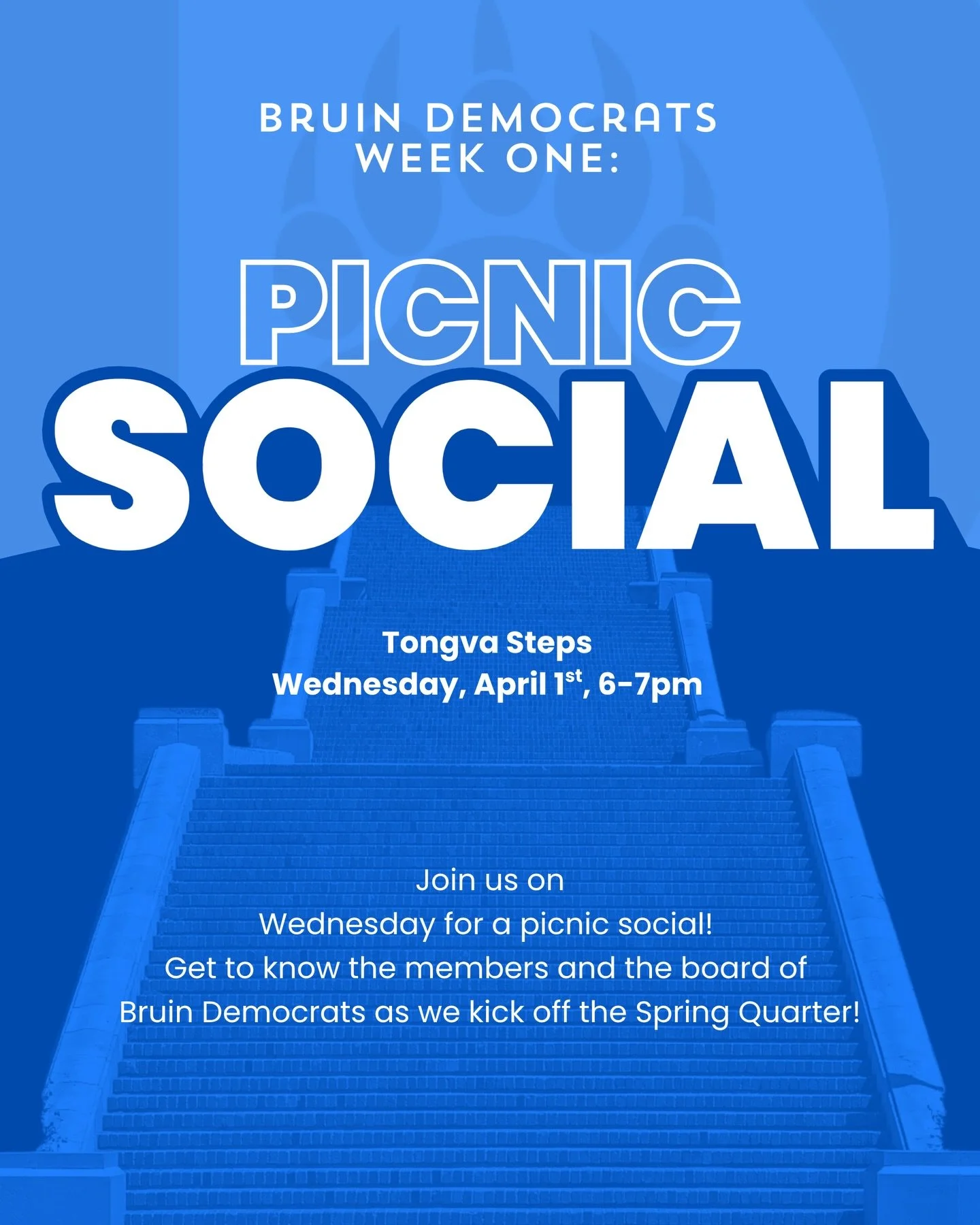 Join us on Wednesday for a picnic social to ease into the quarter and get to know other members of Bruin Democrats!