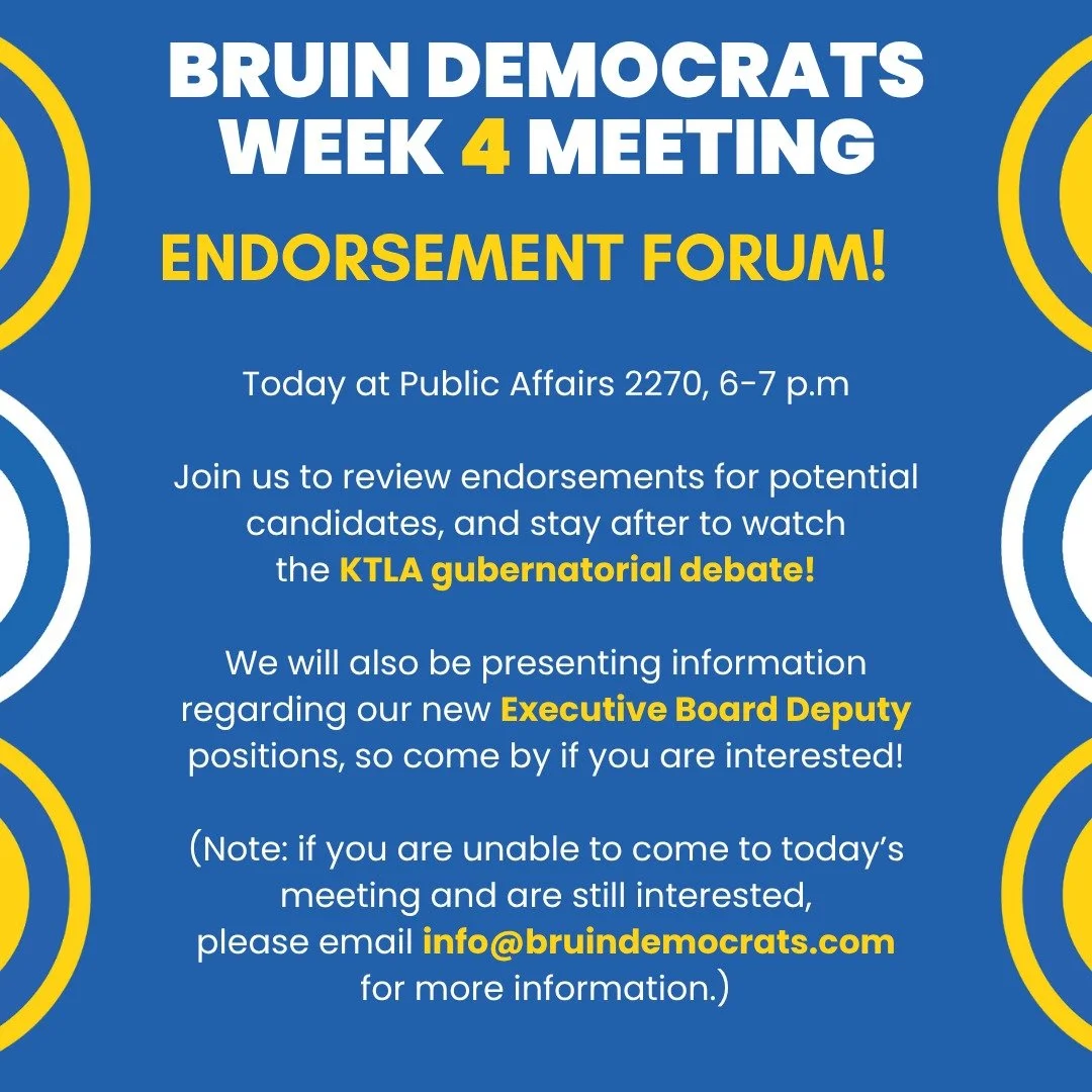 Join us today at Public Affairs 2270 from 6-7 p.m. to review endorsements for potential candidates in the upcoming LA City Council District 5 and District 9 elections, and stay after to watch the KTLA gubernatorial debate!

We will also be presenting