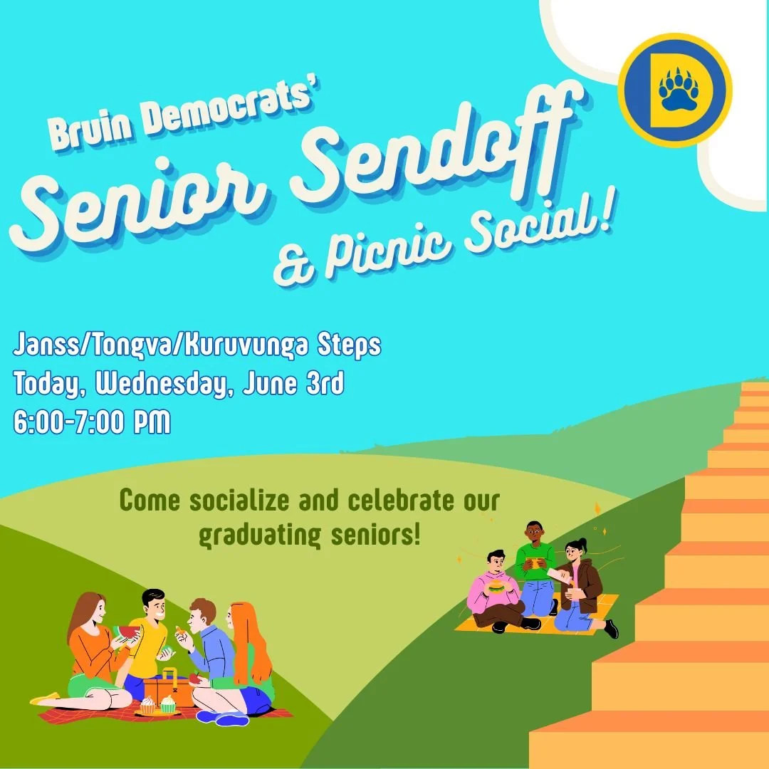 Join us to celebrate our seniors and discuss yesterday's election results today on Janss Steps from 6-7 PM!
