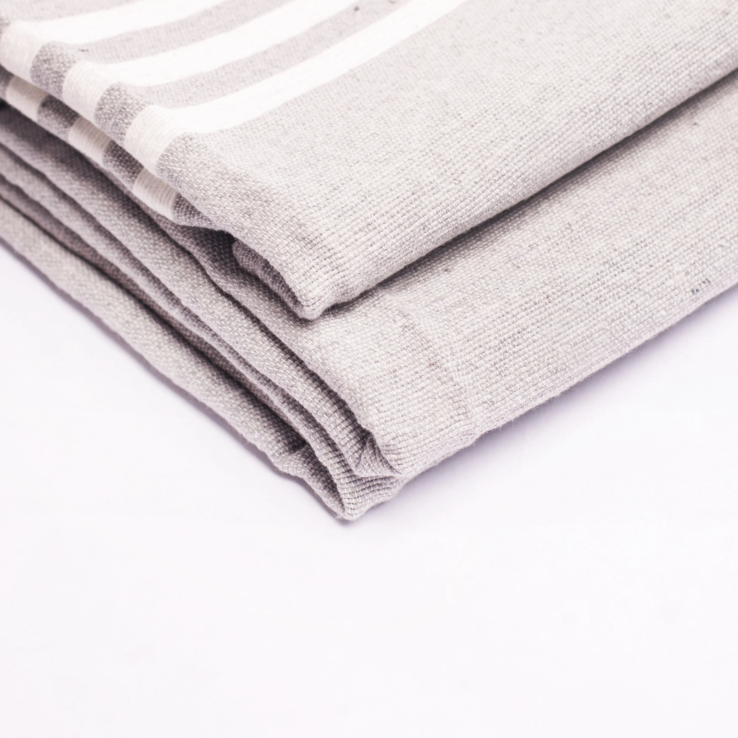 Large grey blanket with white stripes