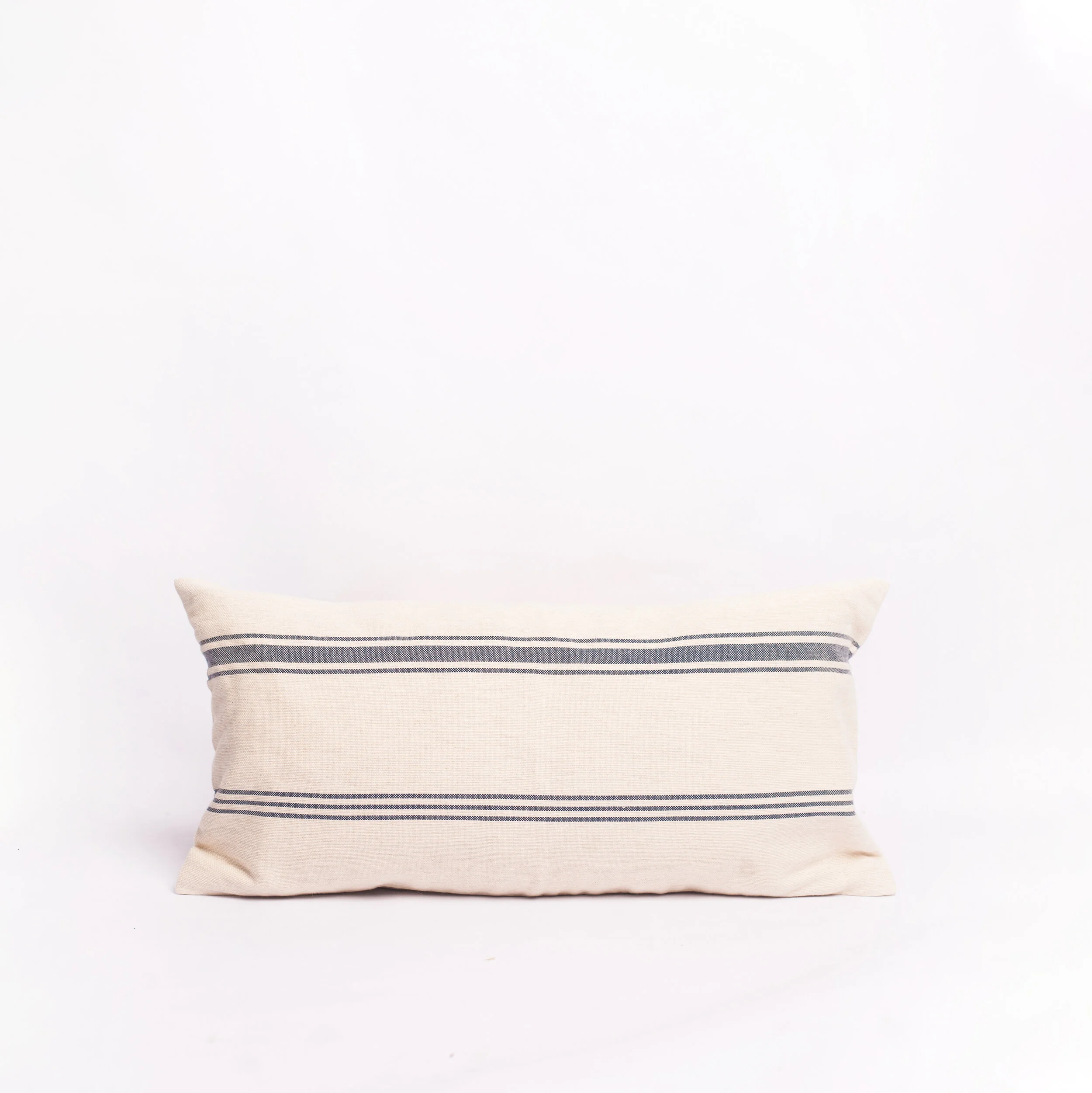 Cream and blue striped pillows