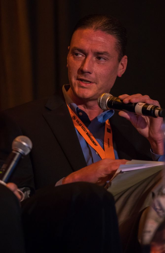 SEPA’s Aaron Smallwood provides an update on the Orange Button Initiative. (Photo courtesy of Solarplaza)