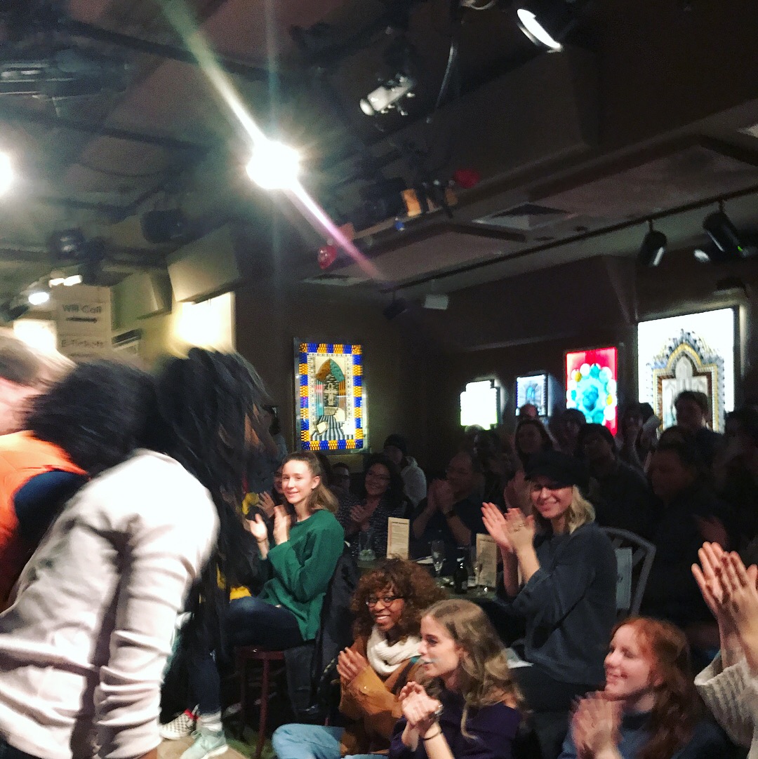 The cast of The Hysteria Plays take their bows at Dixon Place in NYC, February 2018, 