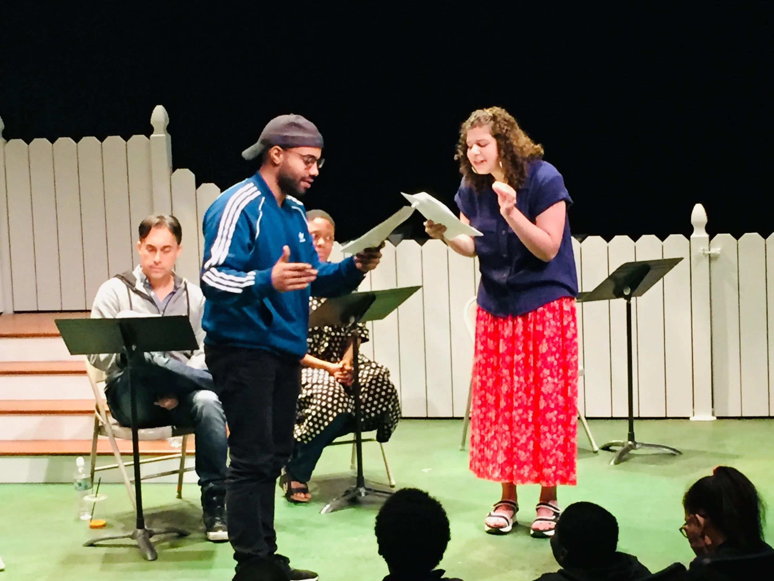 Performing student plays at a TDF Young Playwrights initiative final performance.