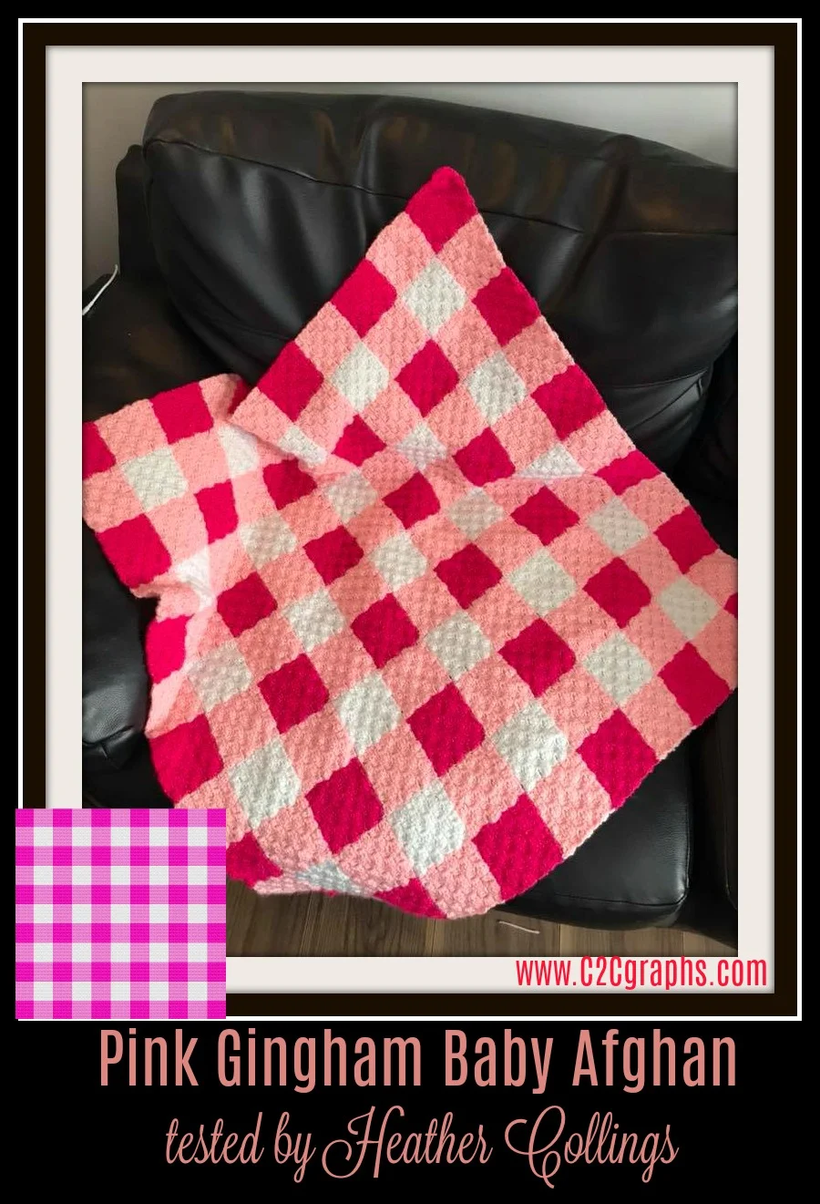Pink Gingham Kids Afghan, C2C Crochet Pattern