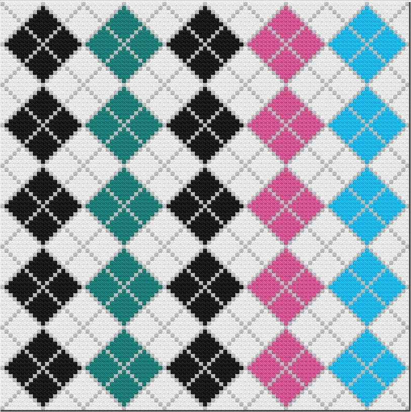 Argyle Afghan 6 Color Queen Size C2C Crochet Pattern