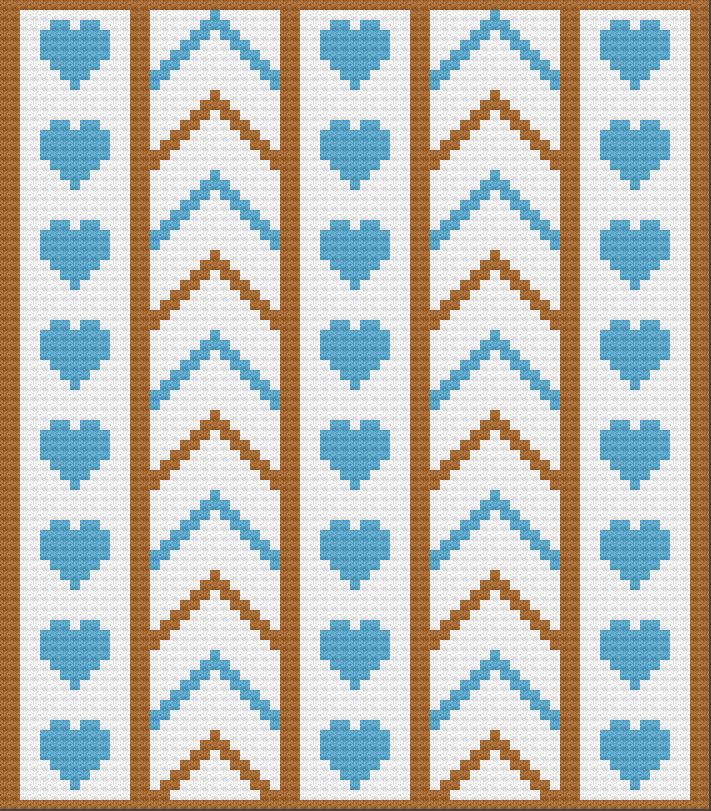 Chevron Hearts Afghan C2C Crochet Pattern