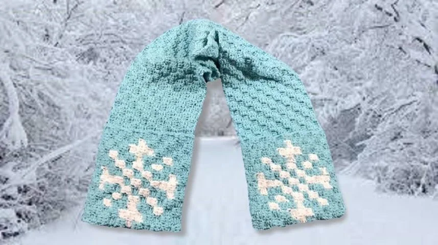 Snowflake Scarf with Pockets, C2C Crochet Pattern
