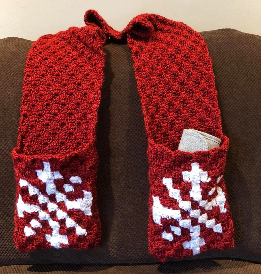 Snowflake Scarf with Pockets, C2C Crochet Pattern