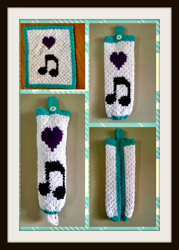 Musical Notes Grocery Bag Holder, C2C Crochet Pattern