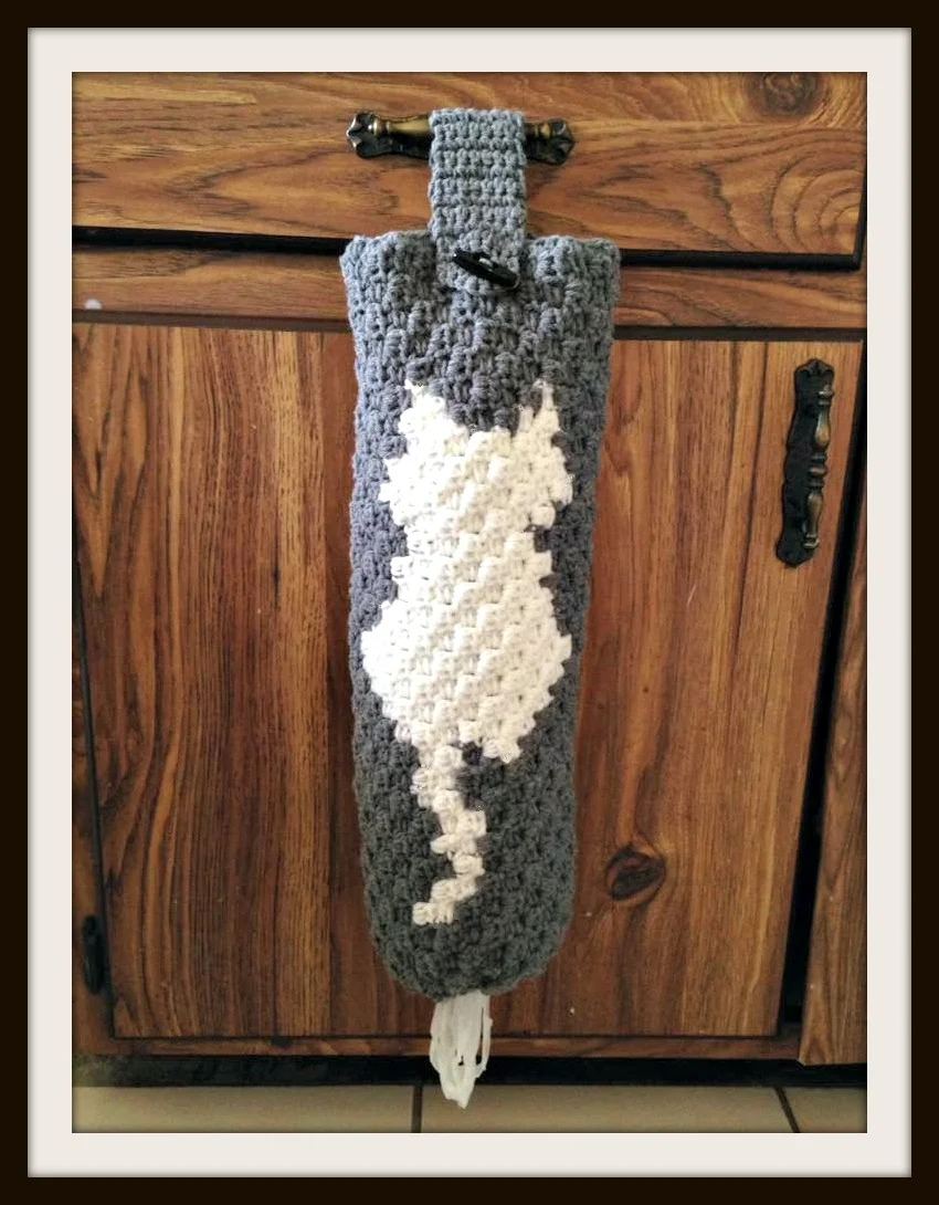 Cat Grocery Bag Holder, C2C Crochet Pattern