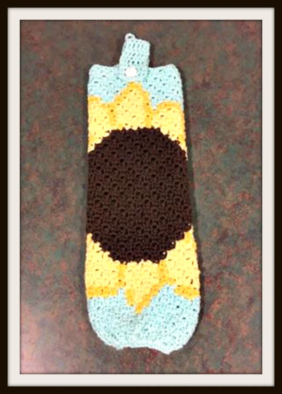 Sunflower Grocery Bag Holder, C2C Crochet Pattern