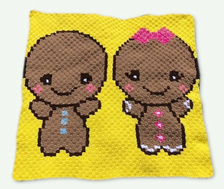 Gingerbread Kids Afghan, C2C Crochet Pattern