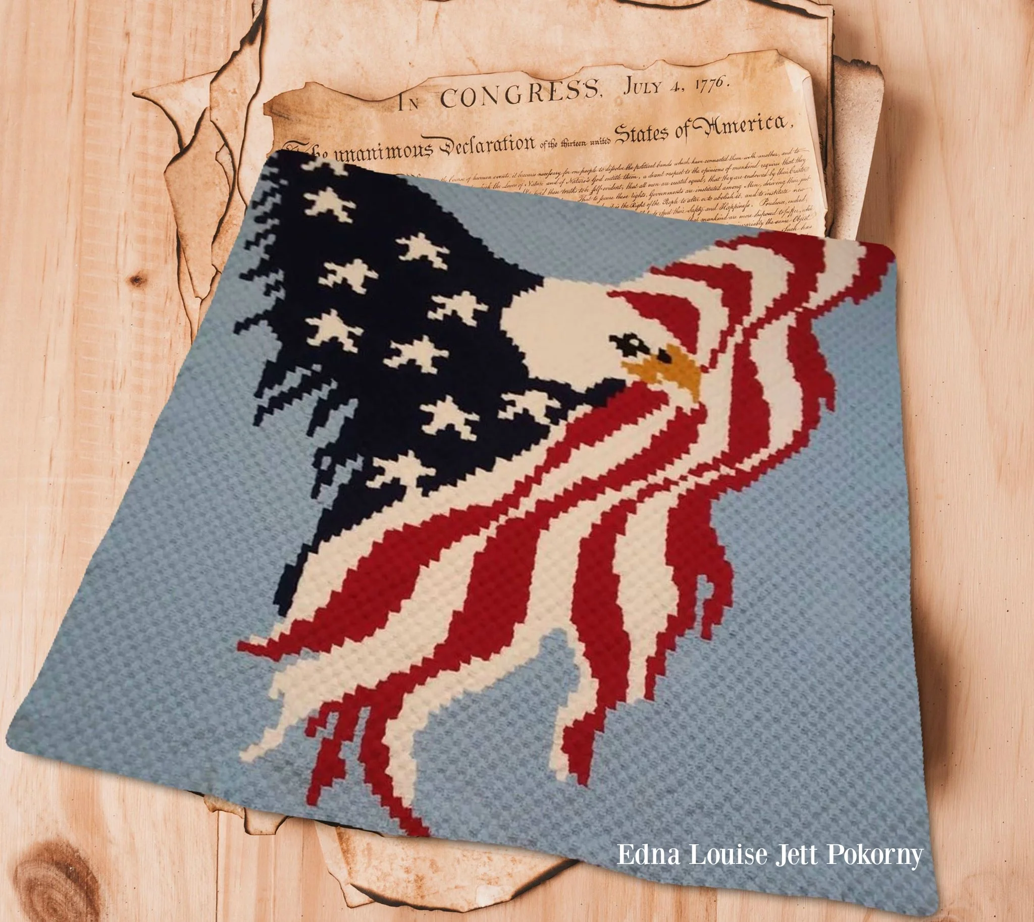 Eagle with Wings of Flag Afghan, C2C Crochet Pattern