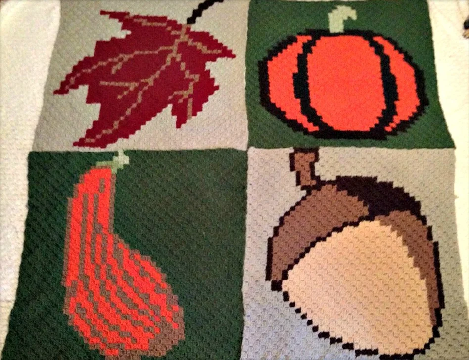 Autumn Squares Afghan, C2C Crochet Pattern