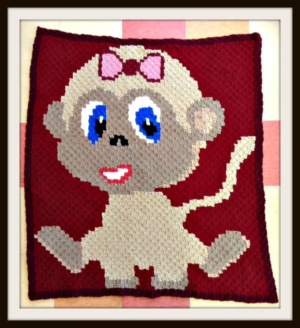 Baby Girl Monkey Afghan, C2C Crochet Pattern